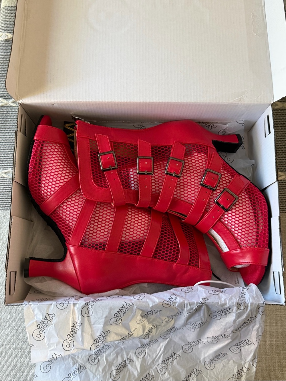Dance and Sway Red Mesh Latin Salsa Dance Boots Heels Size 7–7.5